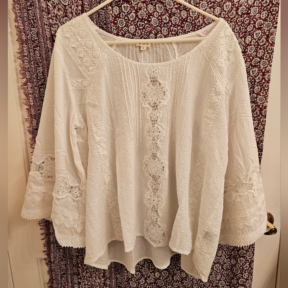 Pol White Lace Bohemian Top